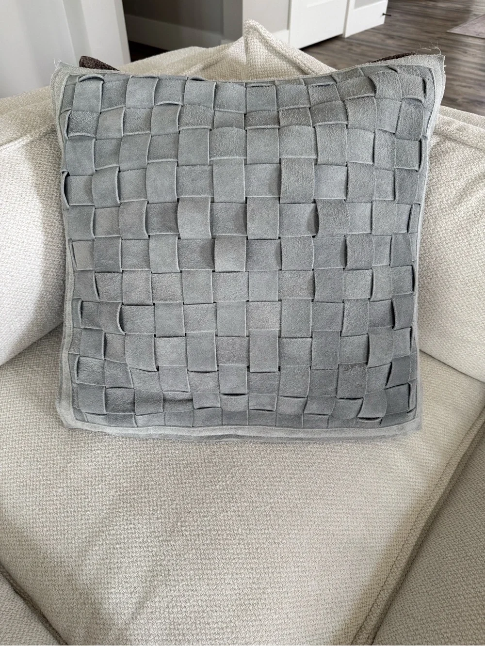 Crate&Barrel Hyde Woven Suede 20x20 Light Gray Throw Pillow Cover